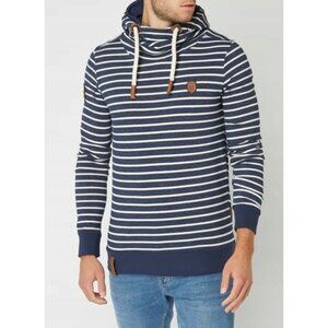 Medium Mens Naketano Blue Striped Funnel Neck Sweatshirt Hoodie